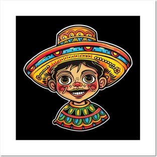Cinco de mayo mexican cartoon boy wear sumbrero Posters and Art